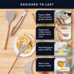 Home Hero Silicone Kitchen Utensils Set - Heat & Scratch Resistant Tools for Non-Stick Cookware - Beechwood Handles for Cool-Touch Grip - Holder with Hooks & Organizer Rack - 33 Pieces, Khaki - Image 5
