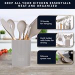 Home Hero Silicone Kitchen Utensils Set - Heat & Scratch Resistant Tools for Non-Stick Cookware - Beechwood Handles for Cool-Touch Grip - Holder with Hooks & Organizer Rack - 33 Pieces, Khaki - Image 6