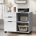 DUMOS Lateral File Cabinet with 3 Drawers Rolling Filing Cabinets Under Desk Storage Printer Stand Wood Organizer with Wheels Adjustable Shelf for Office Home Small Space, White - Image 3