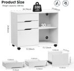 DUMOS Lateral File Cabinet with 3 Drawers Rolling Filing Cabinets Under Desk Storage Printer Stand Wood Organizer with Wheels Adjustable Shelf for Office Home Small Space, White - Image 4