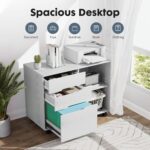 DUMOS Lateral File Cabinet with 3 Drawers Rolling Filing Cabinets Under Desk Storage Printer Stand Wood Organizer with Wheels Adjustable Shelf for Office Home Small Space, White - Image 5