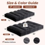 10" Futon Mattress Queen Size,Futons Sofa Couch Bed with Straps, Thick Corduroy Floor Mattress for Adults, Roll Up Folding Mattress Shredded Foam Filling, Medium Firm (Black, Queen) - Image 3