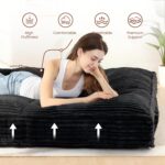 10" Futon Mattress Queen Size,Futons Sofa Couch Bed with Straps, Thick Corduroy Floor Mattress for Adults, Roll Up Folding Mattress Shredded Foam Filling, Medium Firm (Black, Queen) - Image 4