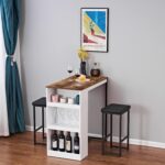 Panana 3 Piece Dining Table Set Kitchen Bar Table with Two Stool Storage Shelves Wood Counter Height Table Top with Sew Kerf Finish Dining Room Home - Image 4