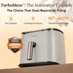 Cosori 9-in-1 TurboBlaze Air Fryer 6 Qt, Premium Ceramic Coating, 90°–450°F, Precise Heating for Even Results, Air Fry, Roast, Bake, Broil, Dry, Frozen, Proof, Reheat, Keep Warm, 120V, Light Gray - Image 3