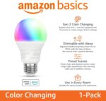 Amazon Basics Smart A19 LED Light Bulb, Color Changing, 9W (60W Equivalent), 800LM, Works with Alexa Only, WiFi 2.4 GHz, No Hub Required, Mood Lighting, Energy Efficient, 1-Pack - Image 3
