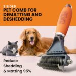 GoPets 2-in-1 Dematting Comb for Dogs, Pet Grooming Rake, Double-Sided Dog Brush for Shedding, Deshedding Brush for Cats, Undercoat Mat Dematting Tool for Long Haired Cats, Grooming Matting Hair - Image 3