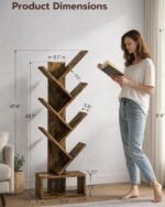 6 Tier Tree Book Shelf - Small Bookshelf Decor, Corner Bookshelf, Living Room Storage, Tall Narrow DVD & CD Shelf Storage Bookshelves, Comic Bookcases Standing for Bedroom or Office, Rustic Brown - Image 3
