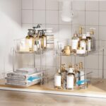 Vtopmart 4 Pack Bathroom Organizer, 2 Tier Clear Under Sink Organizers Vanity Countertop Storage Container,Cabinet Drawers Bins, Pull-Out Organization with Track for Pantry, Kitchen - Image 5