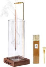 Ceremony Incense Holder, Wooden Incense Holder for Sticks with Glass Ash Catcher, Anti-ash Incense Burner with 20 Incense Sticks and a Ash Brush for Meditation Yoga Spa Room Decor - Image 2