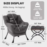 Tiita Modern Large Accent Chair with Ottoman, Comfy Leisure Sofa Armchair with Footrest, Reading Chair for Bedroom, Living Room, Dorm Rooms, Garden Dark Grey - Image 3