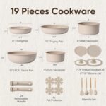 CAROTE 19pcs Pots and Pans Set Non Stick, Nonstick Cookware Set Detachable Handle, Induction Kitchen Cooking Sets with Removable Handle, RV Kitchen, Oven Safe, Taupe, Mothers Day Gifts - Image 3