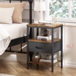 SUPERJARE Nightstand with Charging Station, Bed Side Table with Adjustable Fabric Drawer, Night Stand for Bedroom, 3-Tier Storage End Table, for Living Room, Rustic Brown and Black - Image 5