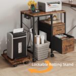 YAOHUOO Printer Stand with Power Outlet/Fabric Drawers, Printer Cabinet with Storage Shelf and Rolling Shredder Stand, Printer Table for Home Office, 22.8"×15" Rustic Brown - Image 3