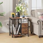 YAOHUOO Printer Stand with Power Outlet/Fabric Drawers, Printer Cabinet with Storage Shelf and Rolling Shredder Stand, Printer Table for Home Office, 22.8"×15" Rustic Brown - Image 4