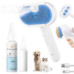 Pet Steam Brush for Dog & Cat - 3-in-1 Steam Grooming Brush for Shedding & Hair Removal - Self Cleaning Spray Comb with Mist for Long Haired Pets - Includes 1*Waterless Shampoo, Blue. - Image 2