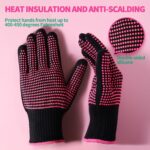 Teenitor 2 Pcs Heat Resistant Gloves With Silicone Bumps, Professional Heat Proof Glove Mitts For Hair Styling Curling Iron Wand Flat Iron Hot-Air Brushes Sublimation Gloves Rose Red - Image 3