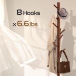 Wooden Coat Rack Freestanding with 8 Hooks & 3 Adjustable Sizes for Clothes, Space-Saving Design for Bedroom Office Entrance Holds Hats Coats Scarves Bags - Image 4