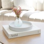 Decorative Concrete Tray & Book Decor Set - Scalloped Tray & Linen Box Enhance Your Coffee Table or Bookshelf Decor - Stylish Home Decoration for Your Living or Dining Room & as a Housewarming Gift - Image 5