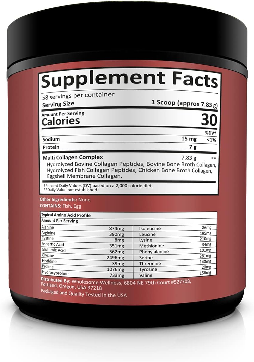 Wholesome Wellness Premium Multi Collagen Peptides Protein Powder for Women and Men, 5 Types of Hydrolyzed Collagen, Grass-Fed, Non-GMO & Unflavored, Pure Protein for Youthful Skin & Joint Recovery - Image 3