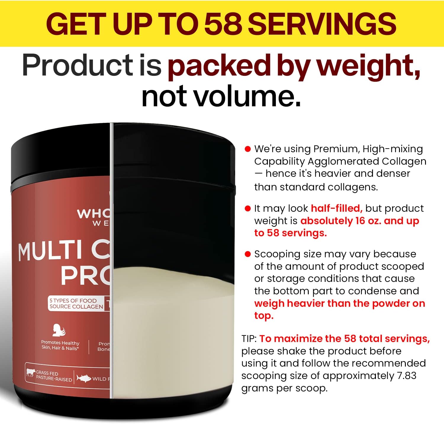 Wholesome Wellness Premium Multi Collagen Peptides Protein Powder for Women and Men, 5 Types of Hydrolyzed Collagen, Grass-Fed, Non-GMO & Unflavored, Pure Protein for Youthful Skin & Joint Recovery - Image 4