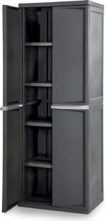 Sterilite 4 Shelf Cabinet, Heavy Duty and Easy to Assemble Plastic Storage Unit, Organize Bins in the Garage, Basement, Attic, Mudroom, Gray, 1-pack - Image 2
