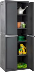 Sterilite 4 Shelf Cabinet, Heavy Duty and Easy to Assemble Plastic Storage Unit, Organize Bins in the Garage, Basement, Attic, Mudroom, Gray, 1-pack - Image 3