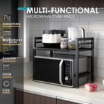 DOLALIKE Microwave Oven Rack, Expandable Microwave Stand Countertop Kitchen Utensils Tableware Storage, Carbon Steel Over Microwave Shelf Countertop with 3 Hooks - Image 3