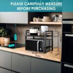 DOLALIKE Microwave Oven Rack, Expandable Microwave Stand Countertop Kitchen Utensils Tableware Storage, Carbon Steel Over Microwave Shelf Countertop with 3 Hooks - Image 4