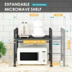 DOLALIKE Microwave Oven Rack, Expandable Microwave Stand Countertop Kitchen Utensils Tableware Storage, Carbon Steel Over Microwave Shelf Countertop with 3 Hooks - Image 5