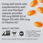 Sports Research Vitamin D3 with K2 Softgels - Plant Based K2 & Vegan D3 5000iu with Coconut MCT Oil - Vegan Certified, Soy & Gluten Free - 120 Count - Image 5