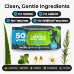 Camping Essentials - Body Wipes for Camping Adults Bathing No Rinse - 50 XL Deodorant Bathing Shower Wipes For Men Women - Disposable Washcloths & Personal Cleansing - Travel, Workout - Image 4