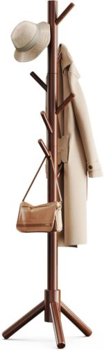 Pipishell Sturdy Wooden Coat Tree with 8 Hooks, 3 Adjustable Sizes for Clothes, Hat Stand Used in Bedroom/Office/Entryway, Brown - Image 2