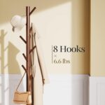 Pipishell Sturdy Wooden Coat Tree with 8 Hooks, 3 Adjustable Sizes for Clothes, Hat Stand Used in Bedroom/Office/Entryway, Brown - Image 3