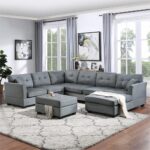 U-Style Upholstery Sectional Sofa with Storage Ottoman Living Room Furniture Corner Set - Image 3