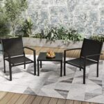Greesum 3 Pieces Patio Furniture Set Outdoor Conversation Textilene Fabric Chairs for Lawn, Garden, Balcony, Poolside with A Glass Coffee Table, Black - Image 3