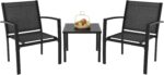 Greesum 3 Pieces Patio Furniture Set Outdoor Conversation Textilene Fabric Chairs for Lawn, Garden, Balcony, Poolside with A Glass Coffee Table, Black - Image 4