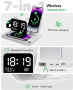 Acer 7-in-1 Wireless Charging Station with LED Clock - 30W Fast Wireless Charger for iPhone 16/15/14/13/12/Pro Max, Apple Watch, AirPods - Bluetooth Auto Time Sync & Night Lights (White) - Image 3