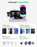 Acer 7-in-1 Wireless Charging Station with LED Clock - 30W Fast Wireless Charger for iPhone 16/15/14/13/12/Pro Max, Apple Watch, AirPods - Bluetooth Auto Time Sync & Night Lights (White) - Image 4
