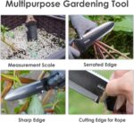PERWIN Hori Hori Garden Knife, Garden Tools with Sheath for Weeding, Planting, Digging, 7" Stainless Steel Blade with Cutting Edge, Full-Tang Wood Handle with Hanging Hole - Image 3