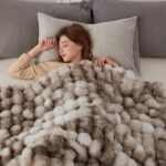 COOVA Faux Fur Throw Blanket for Couch, Cozy Soft and Fuzzy Plush Rabbit Fur Bubble Blanket for Sofa Bedroom Living Room, 50x60 Inches Tie Dye Brown - Image 4