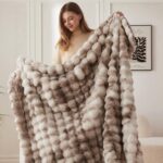 COOVA Faux Fur Throw Blanket for Couch, Cozy Soft and Fuzzy Plush Rabbit Fur Bubble Blanket for Sofa Bedroom Living Room, 50x60 Inches Tie Dye Brown - Image 5