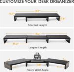 TAVR Dual Monitor Stand Riser Office Desktop Organizer Stand for 2 Monitors, Adjustable Length and Angle 3 Shelf, Extra Long Multifunctional Wooden Stand up to 43.3" fit Computer, Laptop, TV, Black - Image 4