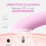 PRITECH Facial Cleansing Brush, Rechargeable Silicone Face Scrubber with Heat Massage End, Vibrating Exfoliator Scrubber for Deep Cleaning, Waterproof Face Brush for Women and Men (Pink) - Image 3