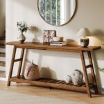 ChooChoo 70.9 Inch Long Console Tables for Entryway, Wood 2-Tier Entry Hallway Table, Narrow Sofa Table Behind Couch Table for Living Room, Entrance, Walnut - Image 4