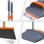 Upgrade Broom and Dustpan Set, Self-Cleaning with Dustpan Teeth, Indoor&Outdoor Sweeping, Ideal for Dog Cat Pets Home Use, Stand Up Broom and Dustpan (Gray&Orange) - Image 4