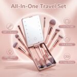 BS-MALL Makeup Brushes Foundation Powder Concealers Eye Shadows Makeup Set with LED light Mirror 14 Pcs Mini Makeup Brushes (APINK) - Image 3
