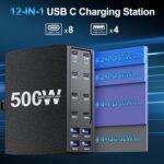 500W USB C Charger Block, 12-Port USB C Charging Station for Multiple Devices, Leather Texture Dual PD 65W Laptop Fast Charger Compatible with MacBook Pro/Air, iPad, iPhone,Galaxy and More, Black - Image 3
