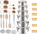 Mixing Bowls with Airtight Lids Set, 20 PCS Kitchen Gadgets Set, 6 Stainless Steel Bowls,3 Grater Attachments,Non-Slip Silicone Bottoms,Great for Serving&Baking,Size 5, 4, 3.5, 2.1, 1.5, 1.1QT (Khaki) - Image 3