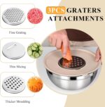 Mixing Bowls with Airtight Lids Set, 20 PCS Kitchen Gadgets Set, 6 Stainless Steel Bowls,3 Grater Attachments,Non-Slip Silicone Bottoms,Great for Serving&Baking,Size 5, 4, 3.5, 2.1, 1.5, 1.1QT (Khaki) - Image 4